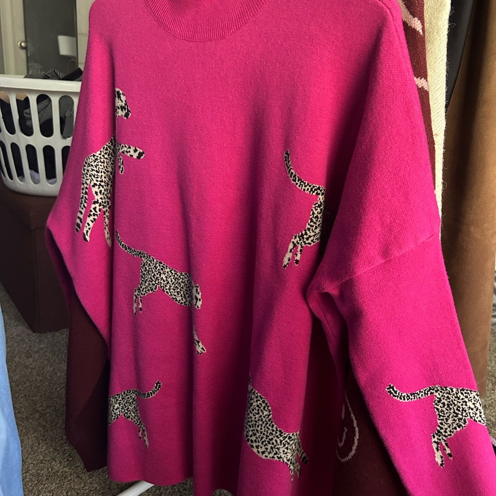 Entro Pink Cowl Neck Sweater with Dynamic Animal Print